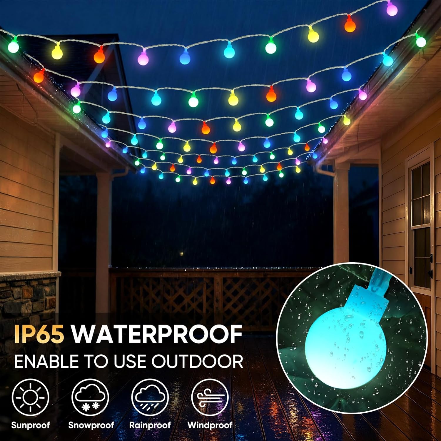 OMIKA 33FT Connectable Globe String Lights - 24 Color Changing Fairy Lights with Remote | 60 LEDs, 128 Modes, Waterproof for Indoor/Outdoor Use