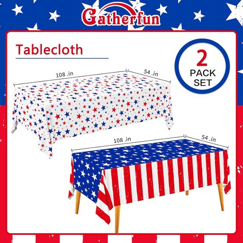 Gatherfun 4th of July Party Supplies Set - American Flag Theme Kit for Independence Day Decorations | 2 Disposable Tablecloths