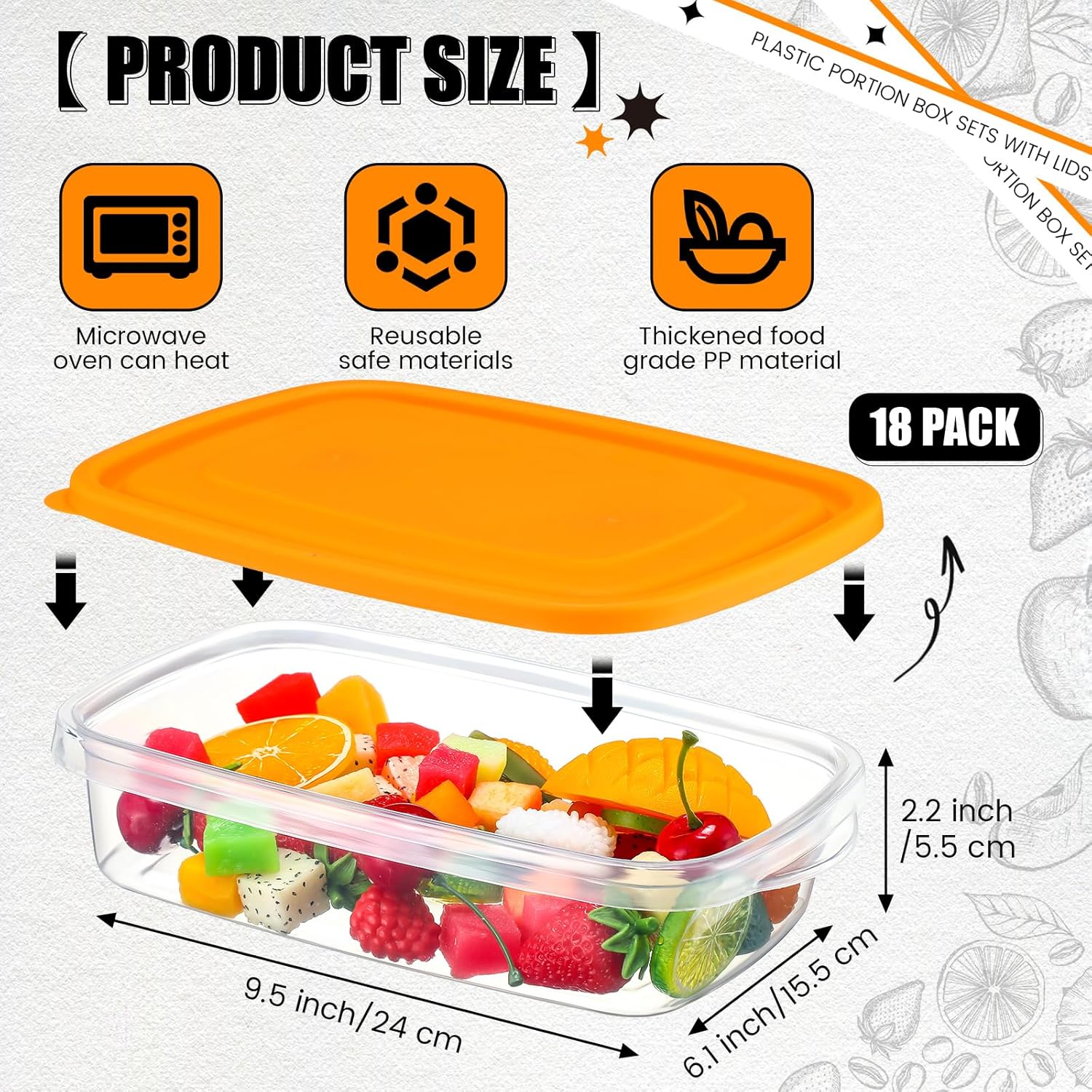 Qinyoung 18-Piece Plastic Food Storage Containers - 33 Oz | Stackable, Microwave & Dishwasher Safe (Orange)