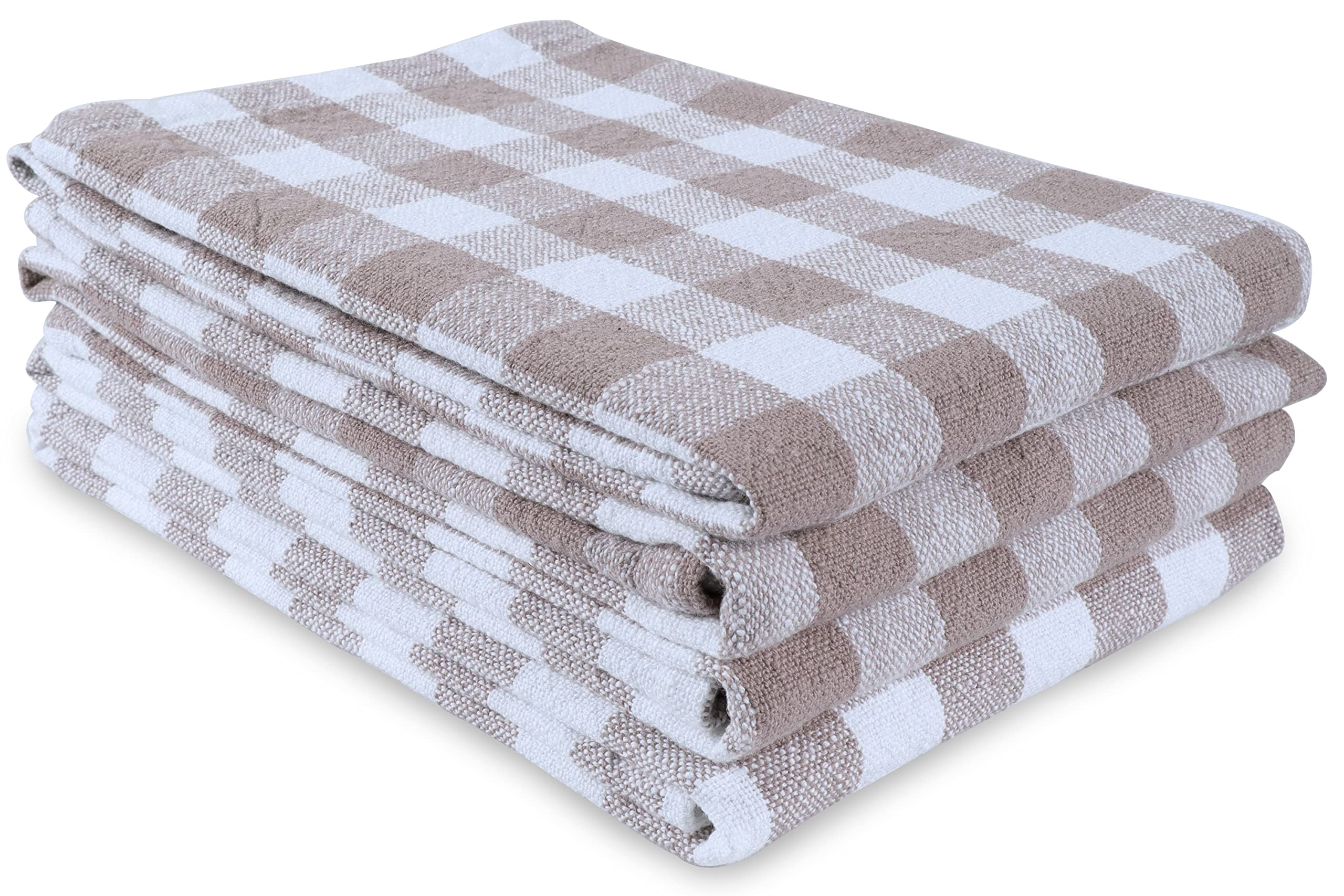 AMOUR INFINI Kitchen Towels Set of 4 Buffalo Checks Beige/White Kitchen Towels 28x20 Inches 100% Cotton Highly Absorbent Kitchen Towels Premium Quality Ultra Soft Mitered Corners KitchenTowels