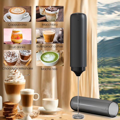 BONACHEF Rechargeable Milk Frother Handheld with Cover Electric Handheld Foam Maker Portable Drink Mixers for Matcha,Lattes and Cappuccino, Black