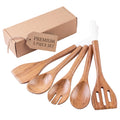 INTAJ Wood Kitchen Utensil Set – Handmade Wooden Spoons & Spatula for Cooking and Serving 5-Piece Acacia – Durable, Smooth Surface & Gentle on Cookware – Easy to Clean Kitchen Tools