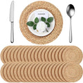 FoldTier 40 Pcs Round Placemats Bulk Plate Chargers Set 11.8 Inch Woven Placemat Rustic Braided Straw Rattan Charger Natural Water Hyacinth Place Mat for Wedding Party Table Single Tableware Use
