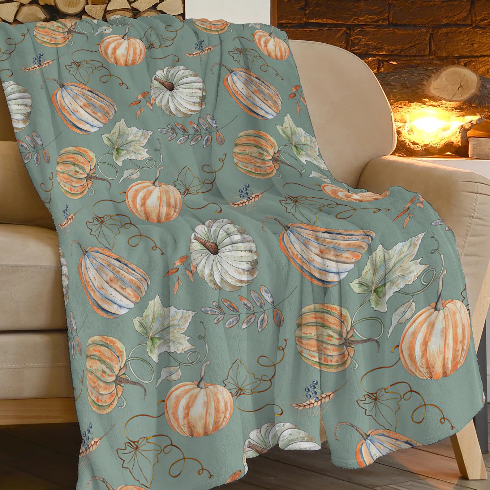 Fall Throw Blanket Fall Decor Autumn Pumpkin Leaves Flannel Fleece Blanket Gifts for Girls Boys Farmhouse Super Warm Soft Cozy Plush Lightweight Seasonal Bedding Blanket for Couch Kids Adult 50"X40"