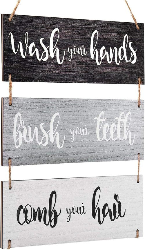 Jetec Farmhouse Bathroom Wall Decor - Funny Bath Rules Wooden Sign | Rustic Home Art in Black & White