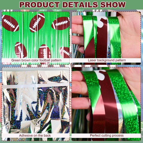 2Pcs Football Background Party Decorations,3.3x6.6 ft Football Foil Fringe Curtain Streamers,Sports Themed Superbowl Birthday Party Supplie