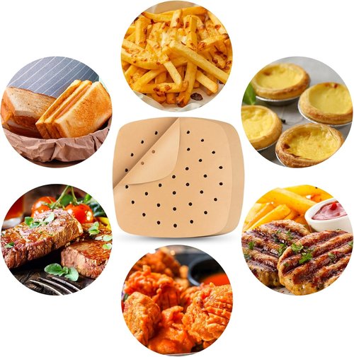 HOFHTD Air Fryer Liners - 200 Pcs Perforated Parchment Paper Sheets, 8.5 Inch for Baking & Steaming