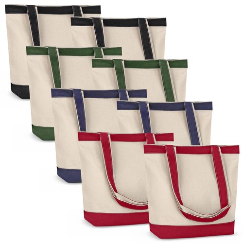 Canvas Tote Bag with Handles for Woman, Reusable Cloth Bag for Groceries and Shopping In Bulk - Blank Cotton Tote Bag, Suitable for DIY Projects HEAVY DUTY, 16"X14.5" With 4” Gusset, Assorted 8 Pack