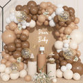 Ouddy Life 157 Pcs Brown Balloons Garland Arch Kit, Beige Nude Neutral White Gold Confetti Different Size Balloon for Birthday Teddy Bear Baby Shower Neutral Woodland Wild One Wedding Party Decoration
