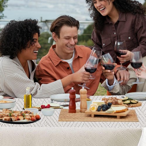 Majestic Giftware Polyester Tablecloths for Rectangle Tables | (54/72) - TC1336 Jacquard Desert White Gold Print Hem Stitch Dining Table Cover | Decorative Washable Tablecloth for Kitchen, Dining