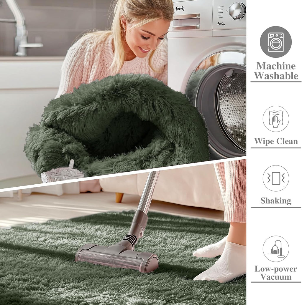 OLANLY Soft Fluffy Shaggy Bedside Rug - Machine Washable Indoor Carpet for Kids | Olive Green 2x3 ft
