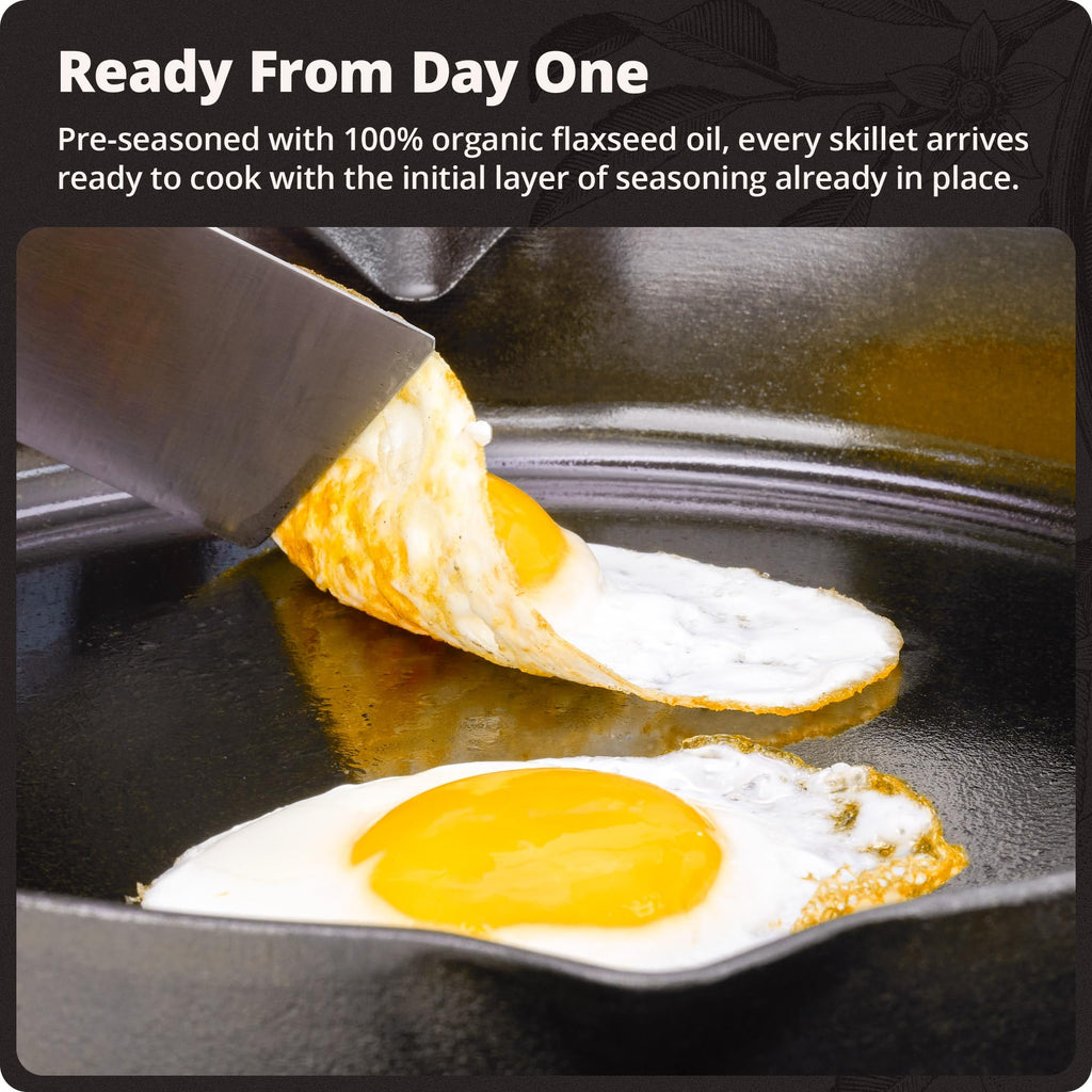 Greater Goods 10" Cast Iron Skillet, Smooth Surface, Nonstick-Like Release