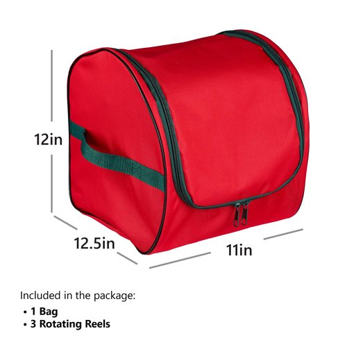 ZOBER Christmas Light Storage Reels - Christmas Light Organizer with 3 Plastic Wheels - 600D Oxford Fabric - Fits 200 Mini Lights per Spool, Lights Storage - Stitched Reinforced Handles - Red