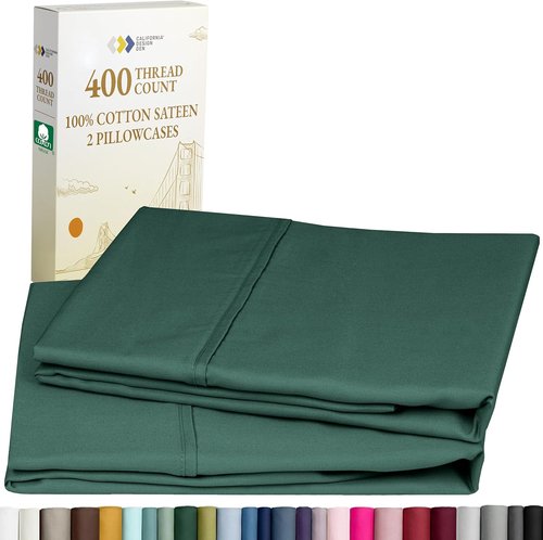 California Design Den Pillowcase Set | Standard Queen Size - 400 Thread Count, 100% Cotton Sateen, Soft & Breathable - Hunter Green