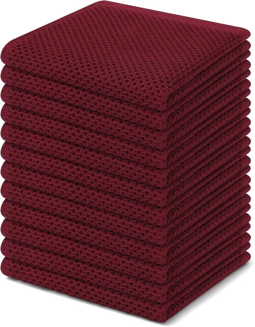 Homaxy 100% Cotton Dish Cloths - Ultra Soft & Absorbent Quick-Drying Towels | 12-Pack, Burgundy, 12 x 12 Inches