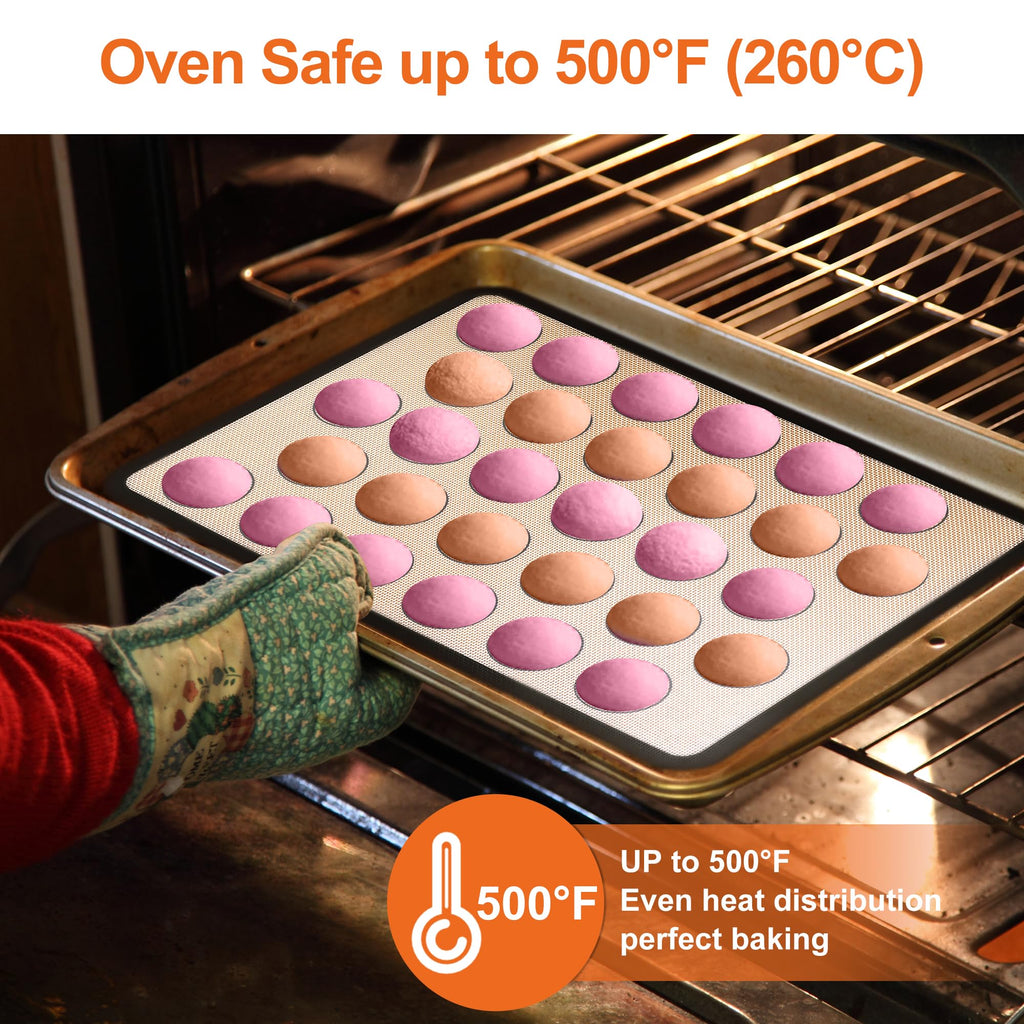 HOOMIL Macaron Silicone Baking Mats, 15"x10", Non-Stick, Reusable, Food Safe, Jelly Roll Sheet Size Silicone Mat, Pack of 2