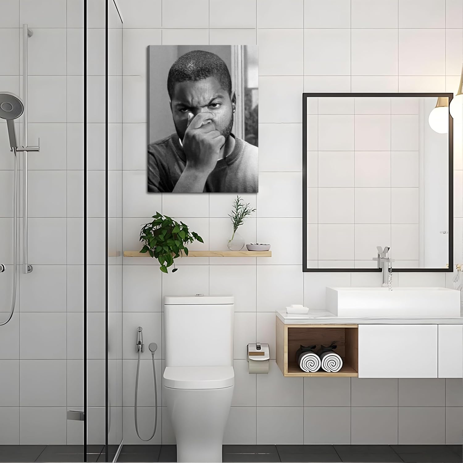 Skiennix Framed Funny Bathroom Canvas Wall Art Set - Vintage Comedy Movie Posters, 12x16in