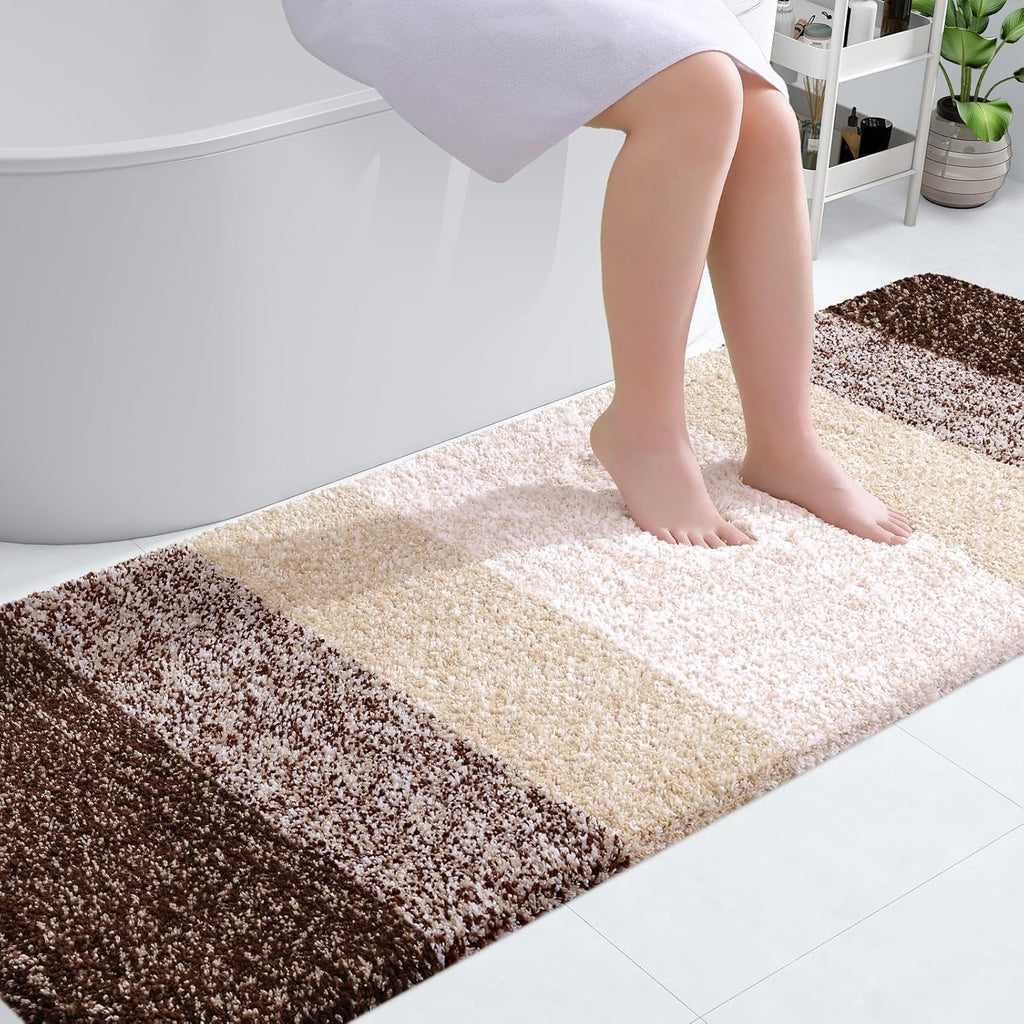 OLANLY Bathroom Runner Rug - Extra Soft Microfiber, Quick Dry, Machine Washable - 70x24, Brown