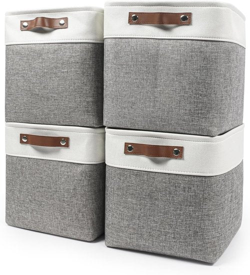 Bagnizer 13x13 Cube Storage Bins - Collapsible Fabric Boxes | 4-Pack Grey & White Organizers for Home & Office