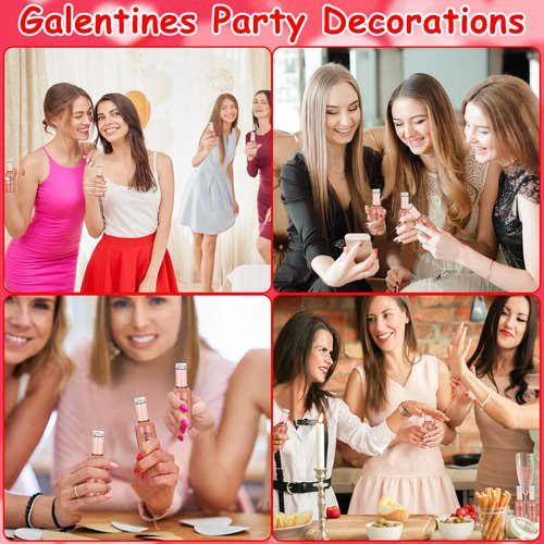 50 Pack Happy Galentine's Day Party Favors Mini Liquor Bottles 1.7oz/50ml Empty Plastic Reusable Small Alcohol Bottles with Silver Screw Caps Tags Twines for Wine Drinks Juicing Supplies