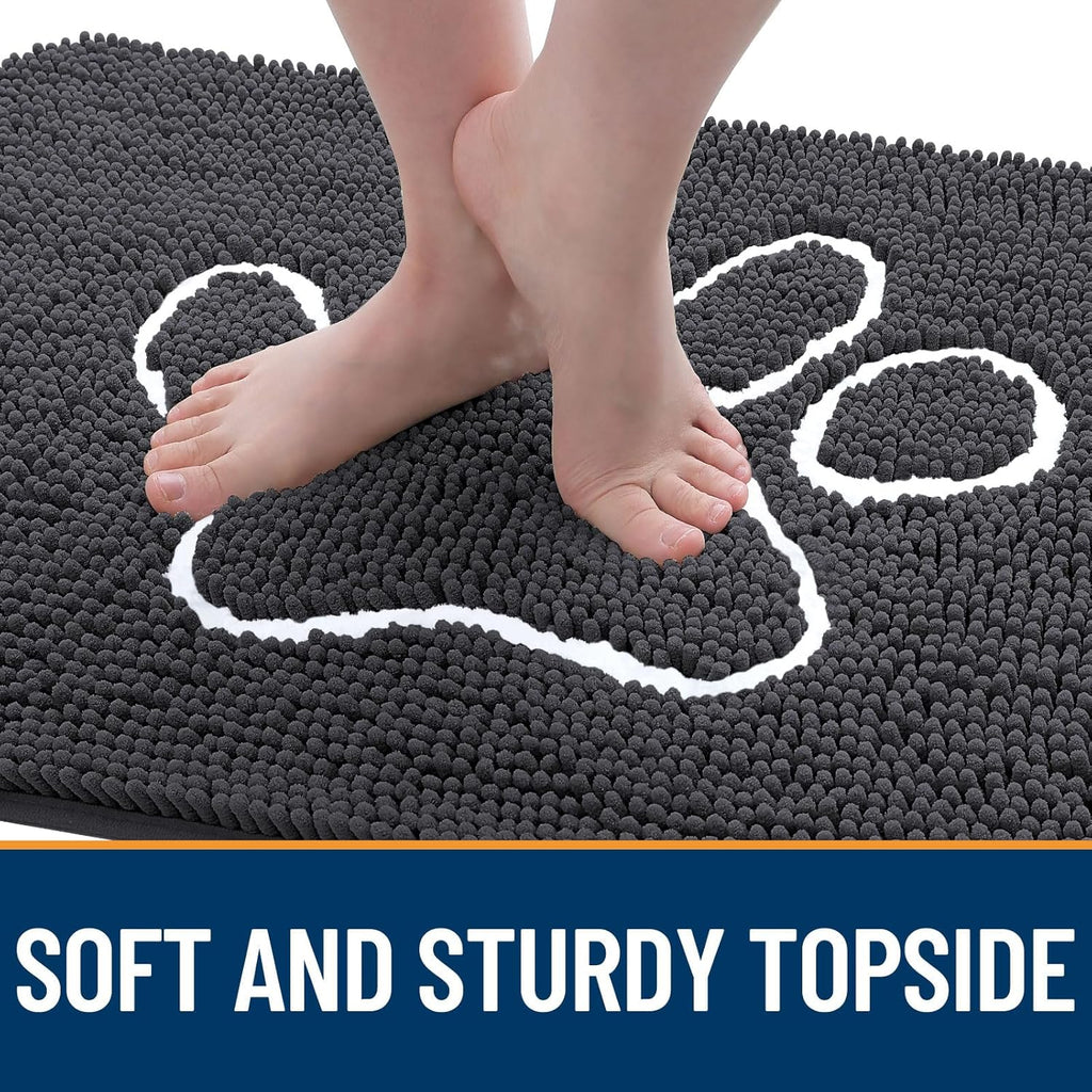 OLANLY Dog Door Mat - Absorbent Non-Slip Mud Mat for Paws | 48x30 Dark Grey Chenille Design