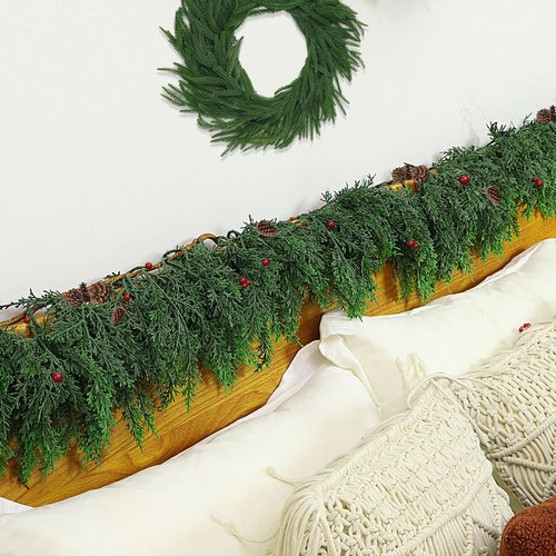12 FT (2 * 6FT) Realistic Artificial Cedar Pine Garland - Thick Lush Full Faux Greenery Garland for Fireplace Mantle, Indoor Outdoor Christmas Holiday Home Party Decorations