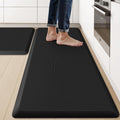 KitchenClouds 2PCS Kitchen Rugs Cushioned Anti-Fatigue Non-Slip Water Resistant Kitchen Mat Comfort Foam Standing Mat for Floor Office Sink Laundry (Black)