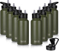 HASLE OUTFITTERS 32 oz Insulated Stainless Steel Water Bottle - Double Walled with 2 Lids (Army Green)