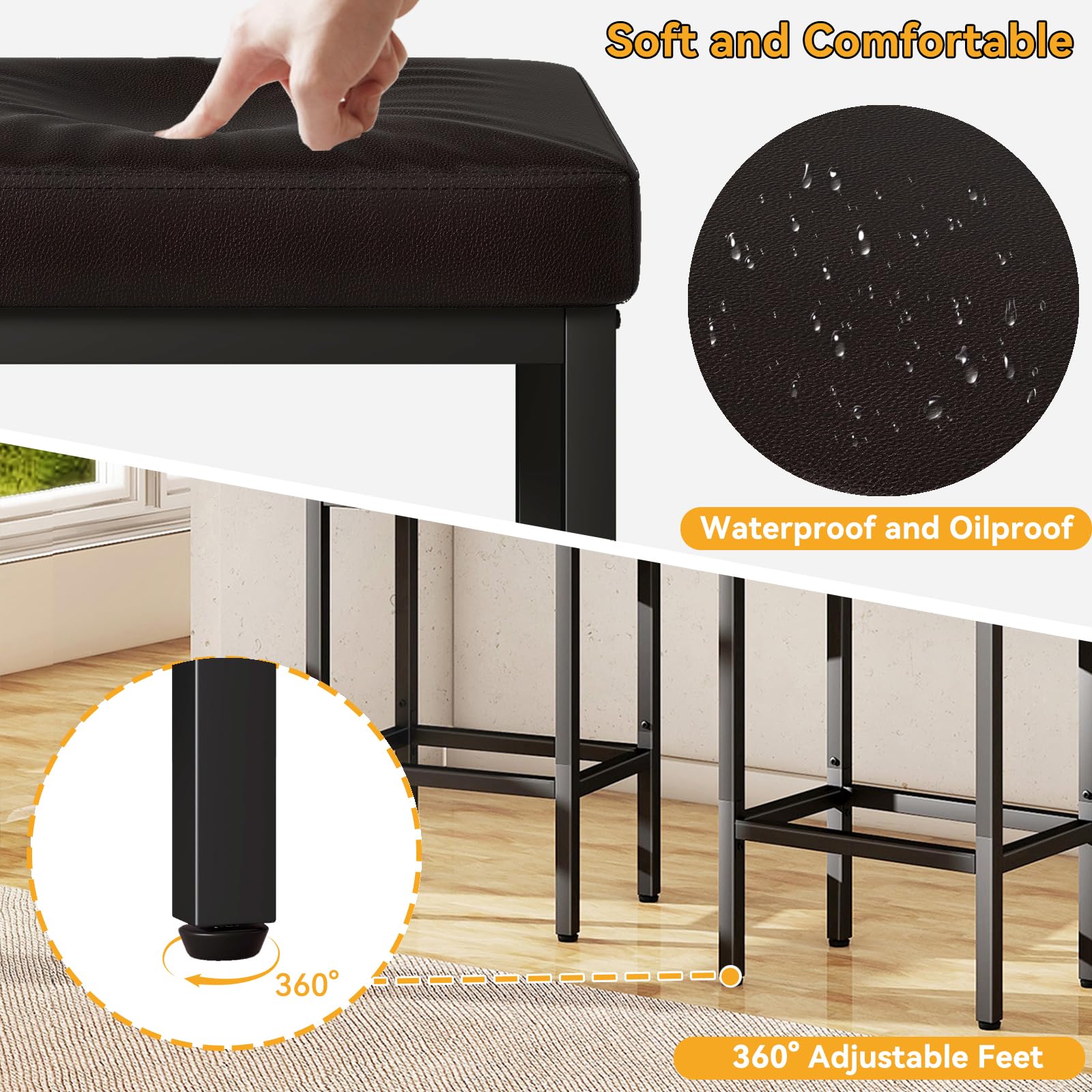 YMYNY 26 Inch Counter Height Bar Stools Set of 2, Dark Brown Modern Kitchen Barstools with Metal Leg, Bar Stool Chairs for Kitchen Island Counter Breakfast Bars Living Room Party, UHBS513K