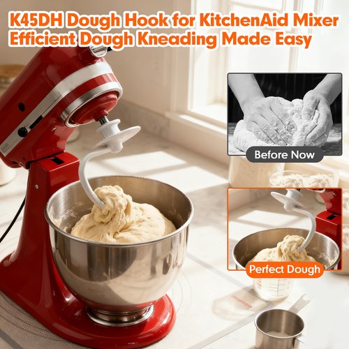 K45DH Dough Hook for KitchenAid 4.5–5 Quart Tilt-Head Stand Mixers, Coated C-Shaped Bread Hook Attachment, Replacement for K45 K45SS KSM90 KSM150, Kneads Pizza & Yeast Dough