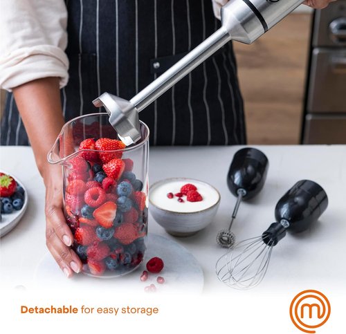 MasterChef Immersion Blender - Handheld Stainless Steel Stick Mixer with Whisk & Frother Attachments | 400W for Soups, Purees, and Lattes