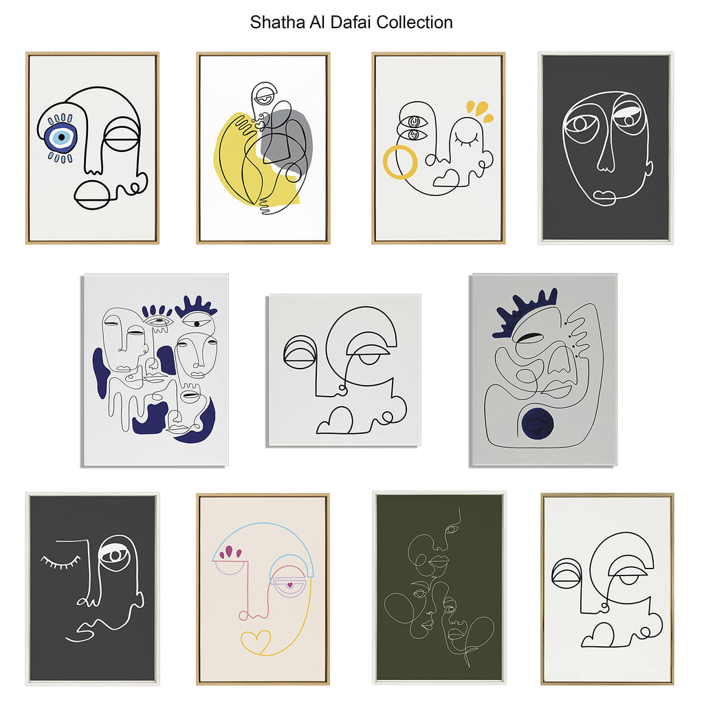 Kate and Laurel Sylvie No Evil Allowed Framed Canvas Wall Art by Shatha Al Dafai, 23x33 Natural, Decorative Abstract Line Drawing Art for Wall
