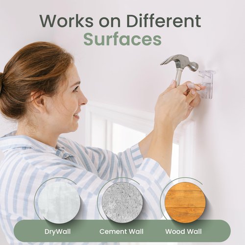 No Adhesive Heavy Duty Curtain Rod Holders with Wide Hook, 5X Stronger Than Adhesive Curtain Rod Hooks,Tension Curtain Rod Bracket for Wall with Pin Guide, Curtain Wall Mount (4 Pack, for 1.25" Rods)