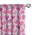 Ambesonne Valentines Window Curtains Pack of 2, Romantic Heart Shapes with Many Different Designs Polka Dots Crossed Lines, Lightweight Set with Rod Pocket, 4 Panels of - 28" x 84", Pink White