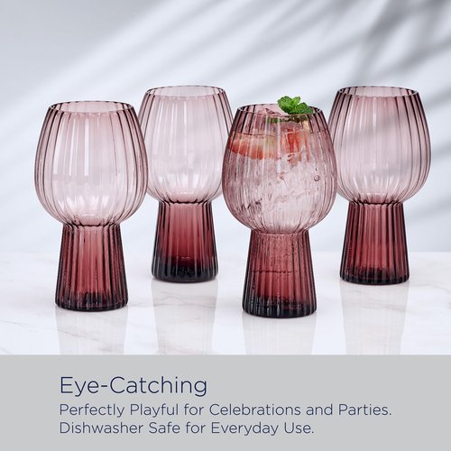 Mikasa Phoebe Modern 19 Oz. Optic Goblet Cups Tall Drinking Glasses, Set of 4, Lilac