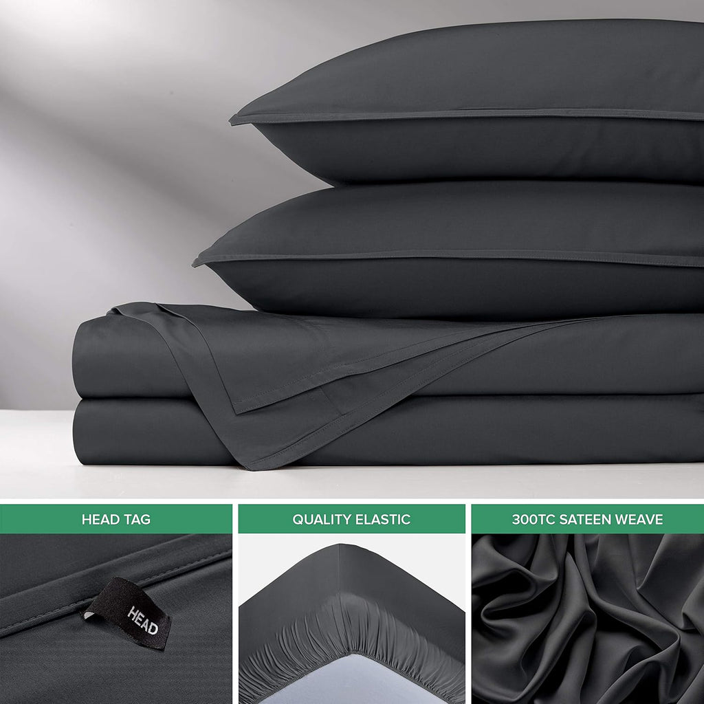 Pure Bamboo Short Queen Sheets - 100% Organic Viscose, Soft & Cooling Bed Set (60"x75") | Charcoal Color, 2-Year Quality Promise