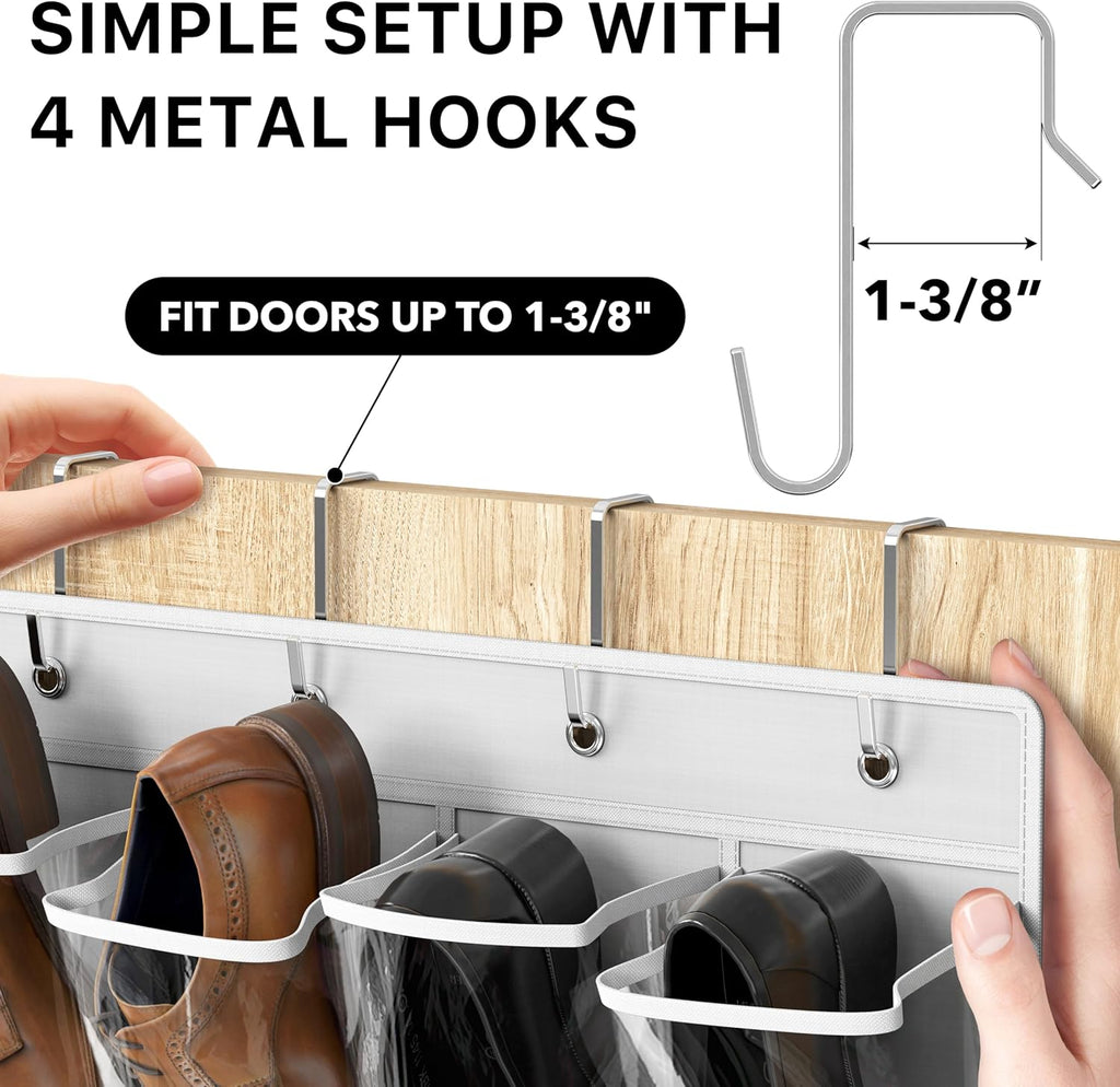 Simple Houseware Over The Door Hanging Shoe Organizer - 24 Large Clear Pockets, White (56" x 22.5")
