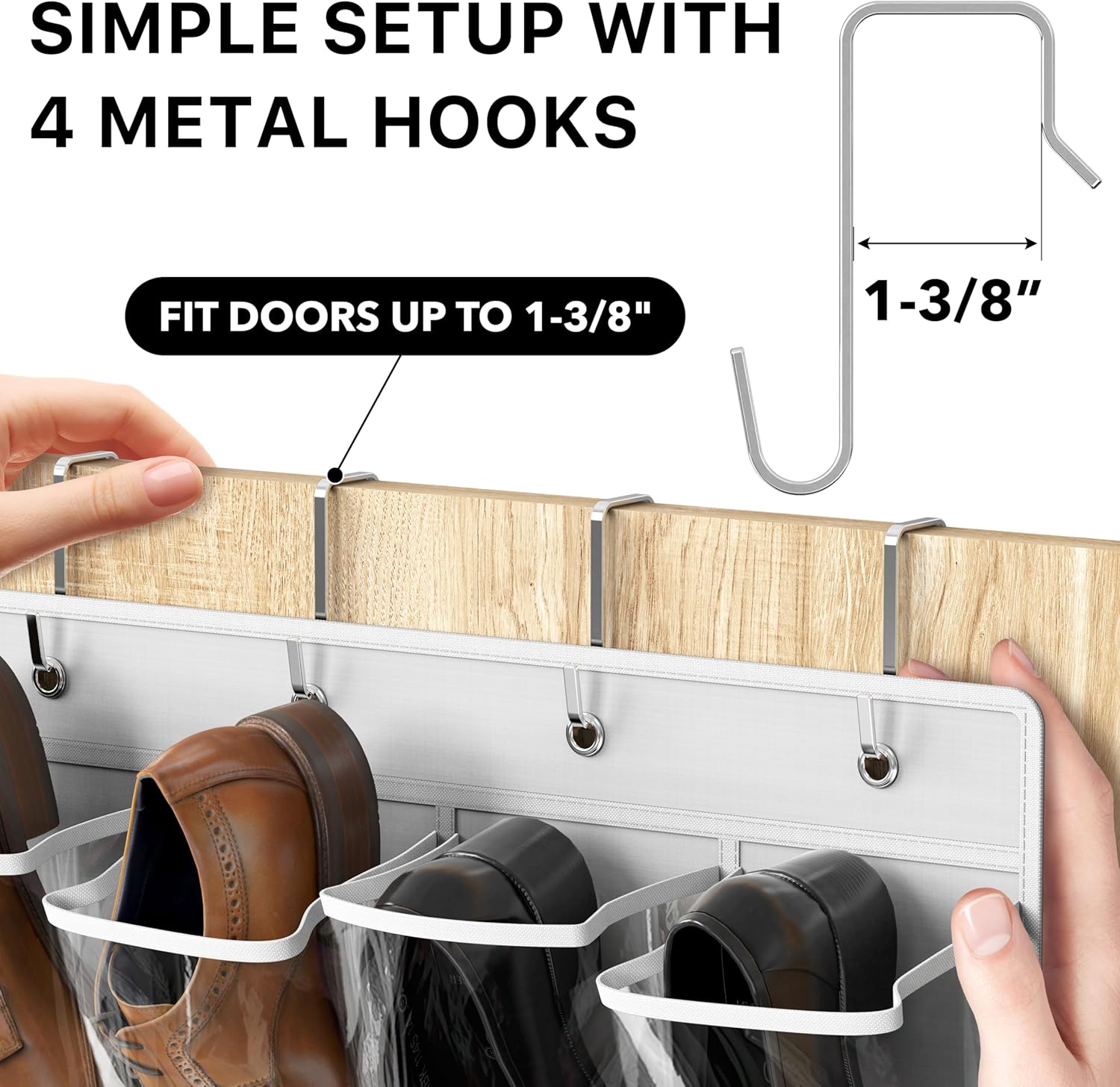 Simple Houseware Over The Door Hanging Shoe Organizer - 24 Large Clear Pockets, White (56" x 22.5")