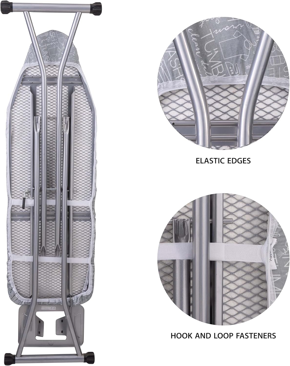 Skiennix Ironing Board Cover - Scorch Resistant Cotton with Thick Padding | Stretch Elastic Fit | Grey