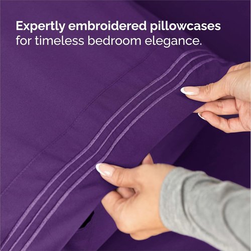 King Size 4 Piece Sheet Set - Ultra-Soft Cooling Bed Sheets | Hotel Luxury Bedding - Deep Pockets, Wrinkle-Free - Oeko-Tex Certified - Purple