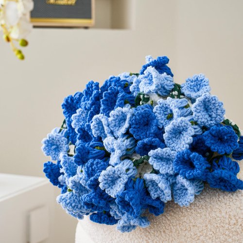 Crochet Flower Bouquet Throw Blanket, Handmade Knitted Blanket with Flowers, Cute Romantic Gift for Her Girlfriend Mom Mother’s Day Valentine Wedding Anniversary Birthday, Blue 60 Inches