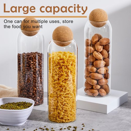 Suclain 6 Pcs 6 Pcs Glass Jars with Cork Ball Lid Farmhouse Kitchen Canisters Coffee Bar Countertop Container Rustic Storage Jars for Bean Nut Sugar Coffee Tea Organizer Housewarming Gift (40 oz)