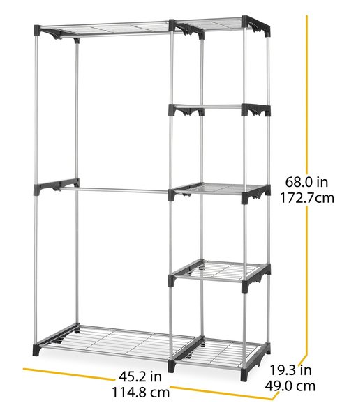 Whitmor Double Rod Freestanding Closet Organizer, Silver