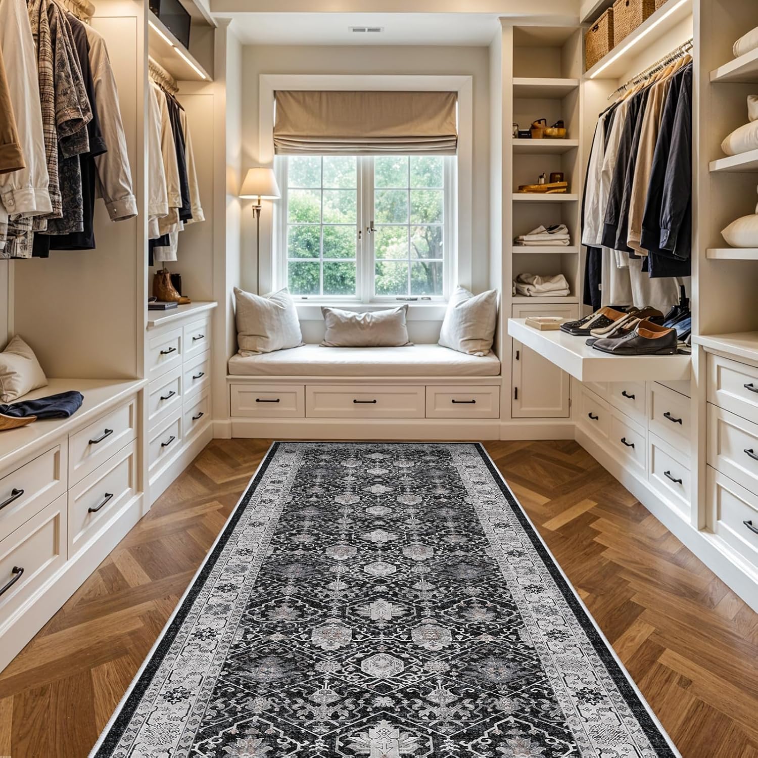 Skiennix Washable 4x12 Hallway Runner Rug - Vintage Soft Carpet, Stain Resistant, Non-Slip Backing | Black
