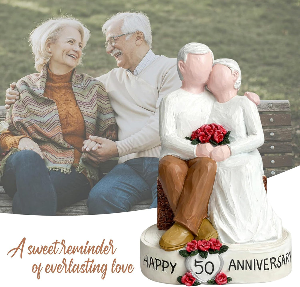 Regine Switzerland 50th Wedding Anniversary Figurines - Hand-Painted Resin Statue for Couples, 5.9 Inch Tabletop Decor