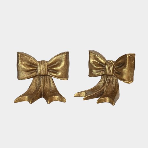 Remenna Gold Bow Metal Bookends Set of 2 Heavy Duty Cast Iron Book Ends for Heavy Books Unique Modern Decorative Book Holders for Shelves Home Accent Decor