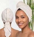 Hair Towel Wrap for Women, Bamboo Made for Advanced Absorption & Fast Drying, Anti-Frizz & Curl Friendly, Superior Alternative to Microfiber Hair Towel Wrap, Includes Elastic Strap, Ivory White 1-Pack
