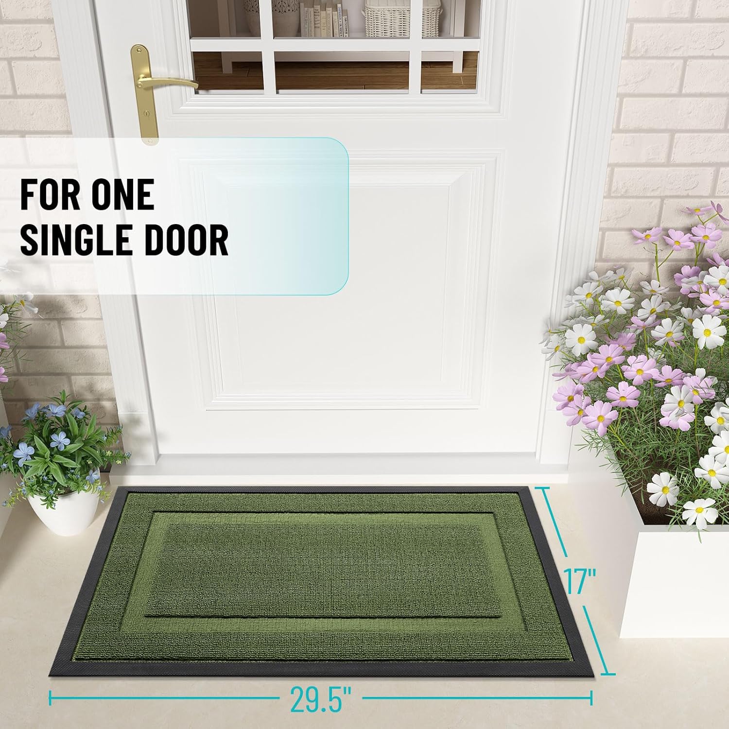 OLANLY Indoor Outdoor Front Door Mat - Waterproof All-Season Doormat, Sturdy Natural Rubber, 59x23, Classic Green