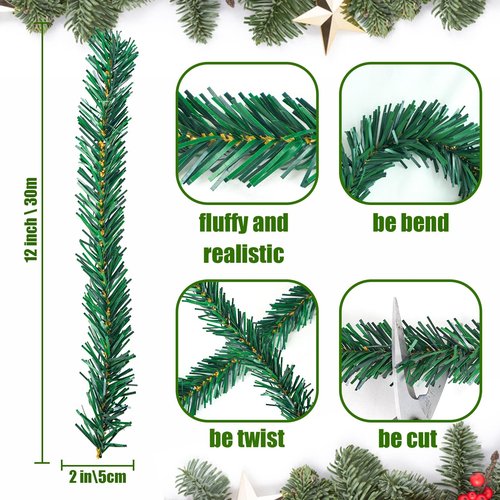 Uieke 50 Pcs Christmas Garland Ties 12Inch Artificial Pine Needles Garland Faux Pine Greenery Stems Twist Wired Tree Branches Wreath Tie for Craft Gift Wrapping Party Supply Christmas Decoration