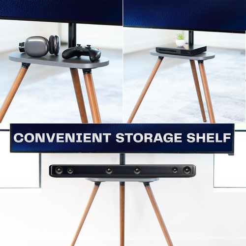 VIVO Artistic Easel 43 to 65 inch LED LCD Screen, Studio TV Display Stand, TV Mount with Swivel and Storage Shelf, Tripod Base, Black Bracket, Dark Walnut Legs, STAND-TV65A-S